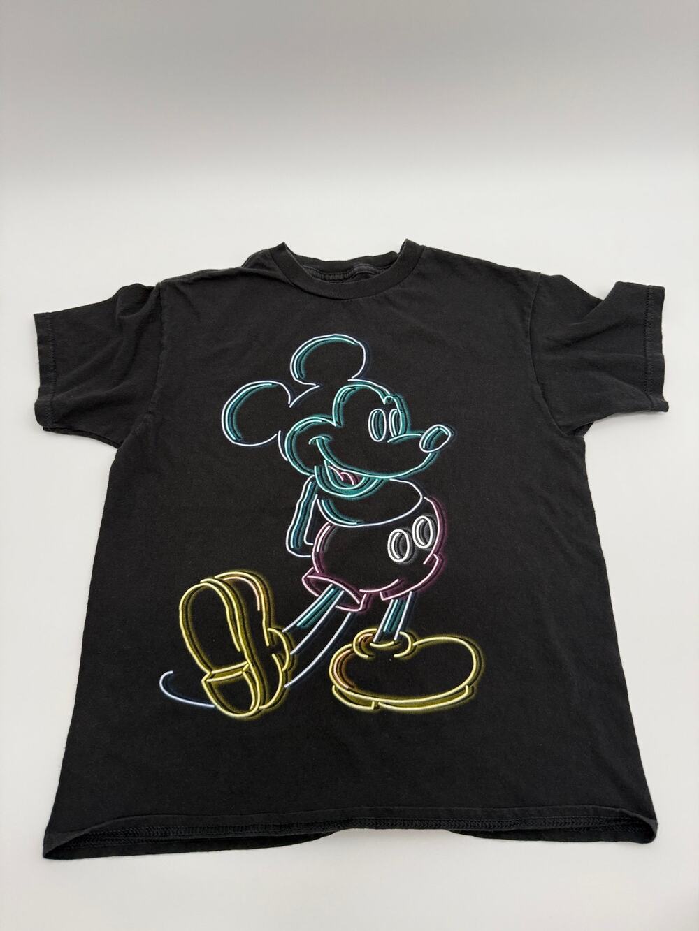 Disney Mickey Mouse Neon Graphic Black Boys T Shirt Short Sleeve Cotton Tee